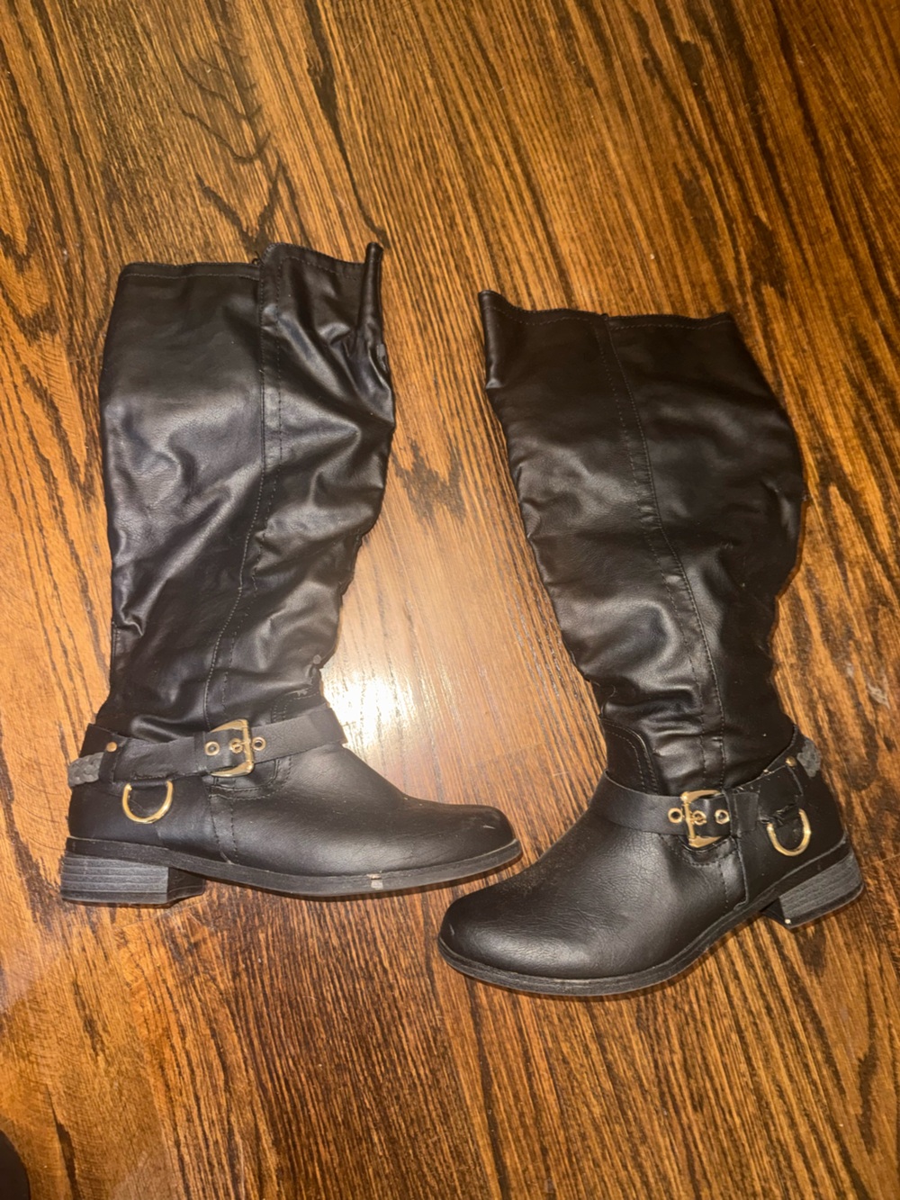 XOXO Black Mid-Calf Riding Boots with Gold Hardware